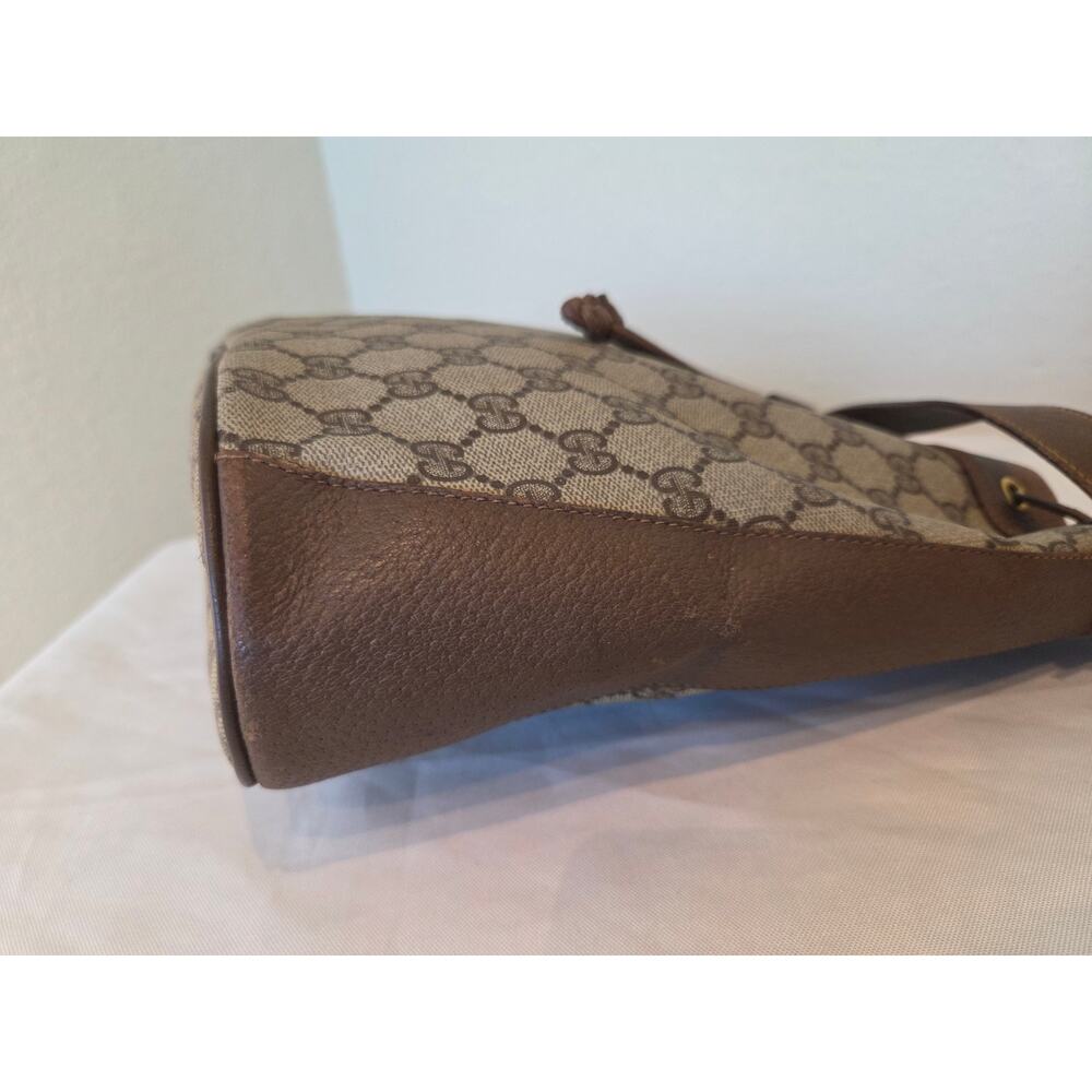 Gucci GG Supreme Monogram Bucket Bag Brown Leather Drawstring Vintage Web Stripe - Picture 8 of 15